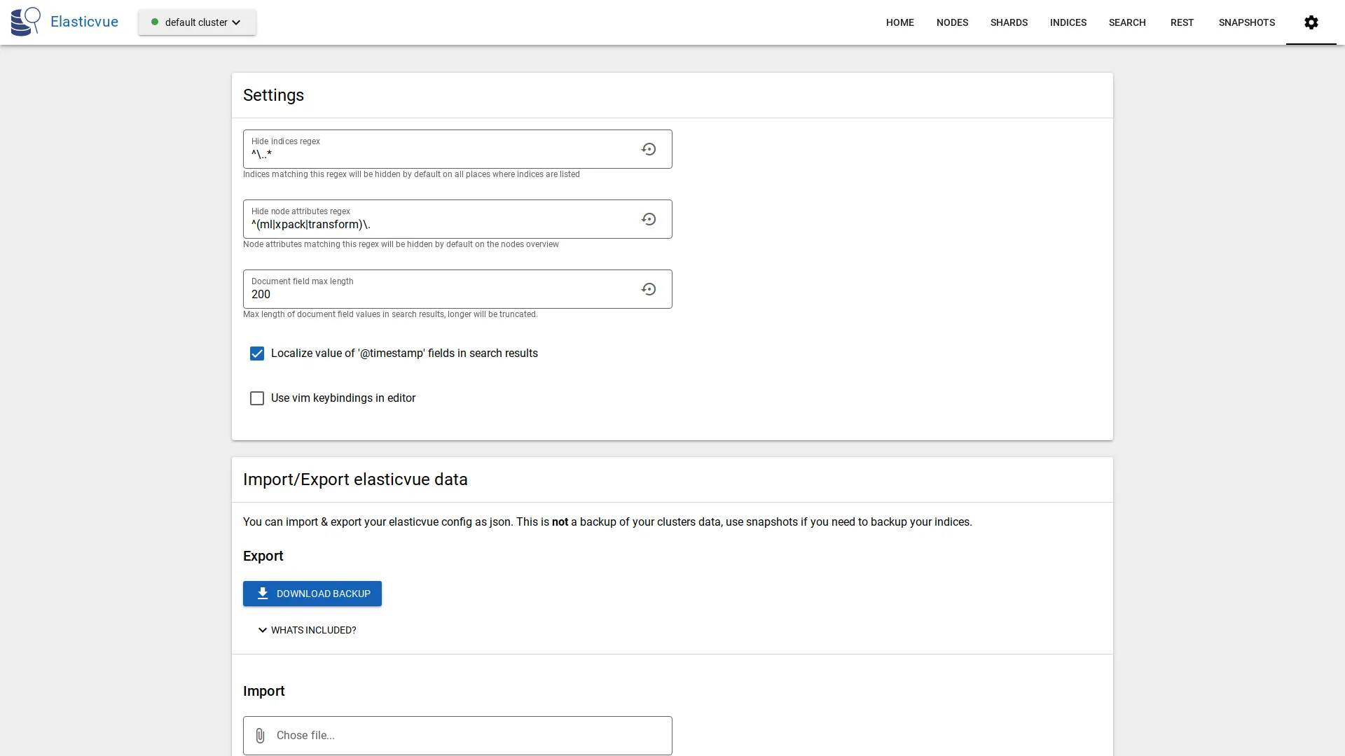 Settings page light mode screenshot